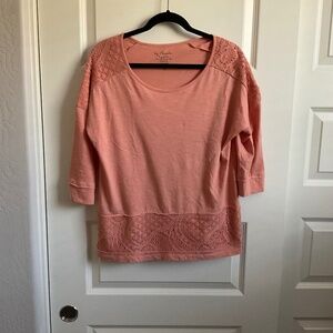 Chico’s Lace Detail 3/4 Sleeve Cotton Tee - Size Medium